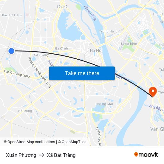 Xuân Phương to Xã Bát Tràng map