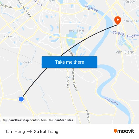 Tam Hưng to Xã Bát Tràng map