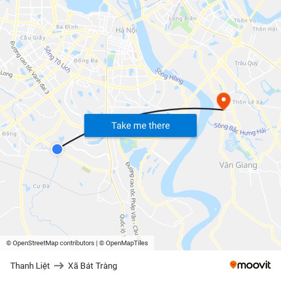 Thanh Liệt to Xã Bát Tràng map