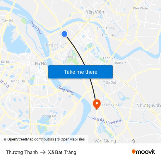 Thượng Thanh to Xã Bát Tràng map