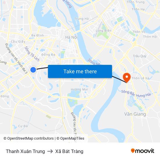 Thanh Xuân Trung to Xã Bát Tràng map