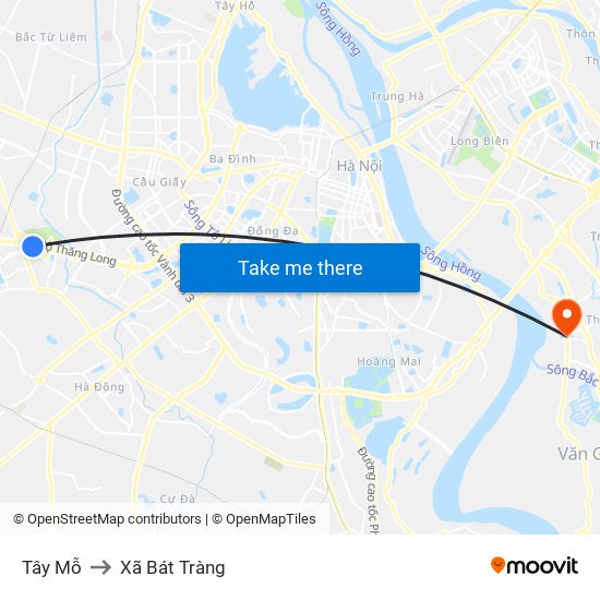 Tây Mỗ to Xã Bát Tràng map