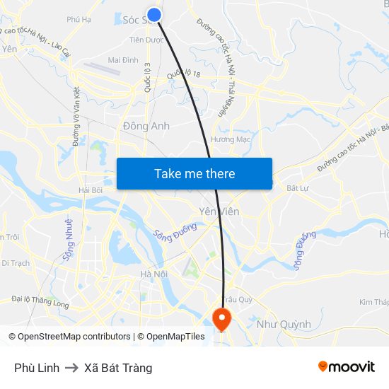 Phù Linh to Xã Bát Tràng map