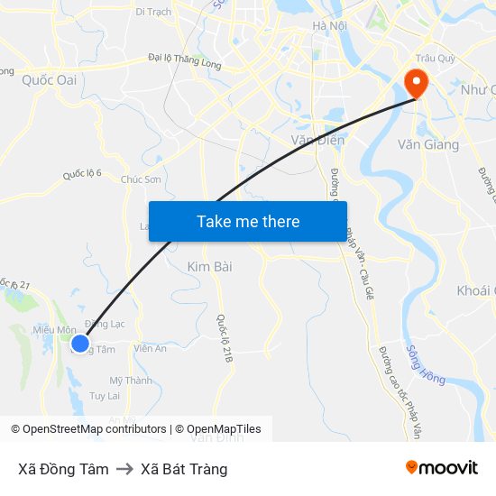 Xã Đồng Tâm to Xã Bát Tràng map