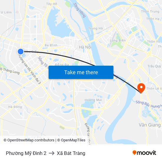 Phường Mỹ Đình 2 to Xã Bát Tràng map