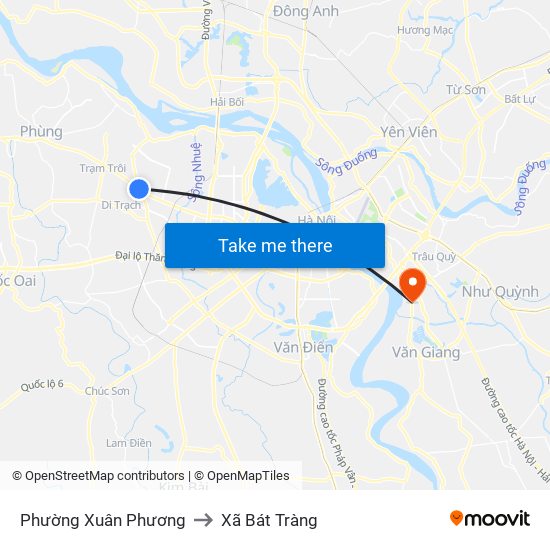 Phường Xuân Phương to Xã Bát Tràng map