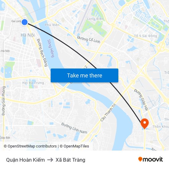 Quận Hoàn Kiếm to Xã Bát Tràng map