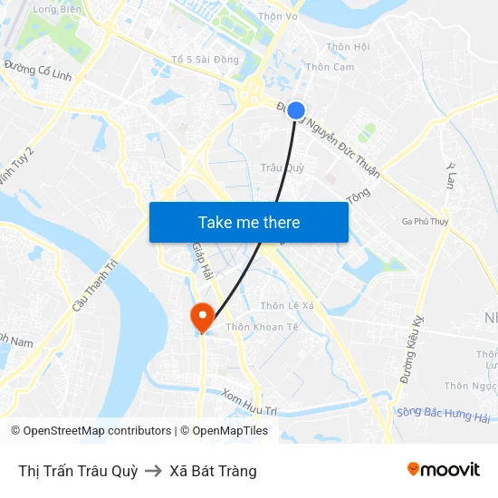 Thị Trấn Trâu Quỳ to Xã Bát Tràng map
