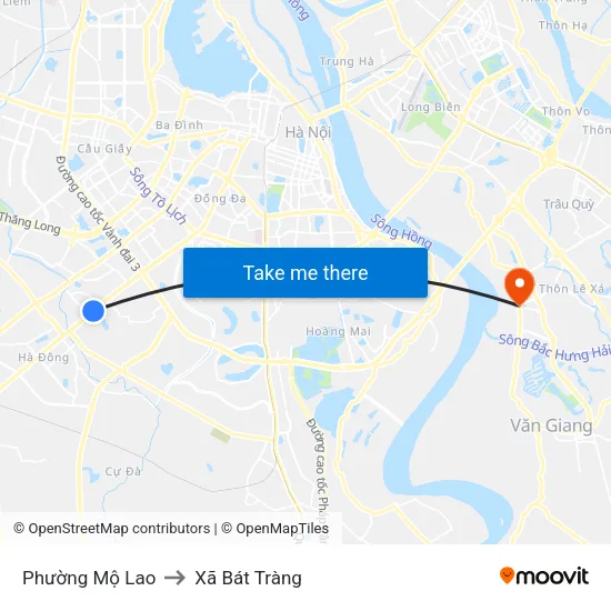 Phường Mộ Lao to Xã Bát Tràng map