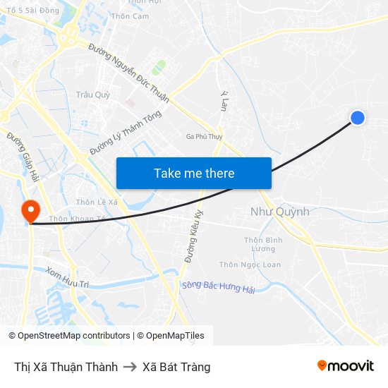 Thị Xã Thuận Thành to Xã Bát Tràng map