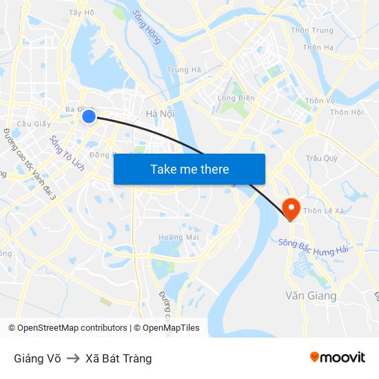 Giảng Võ to Xã Bát Tràng map