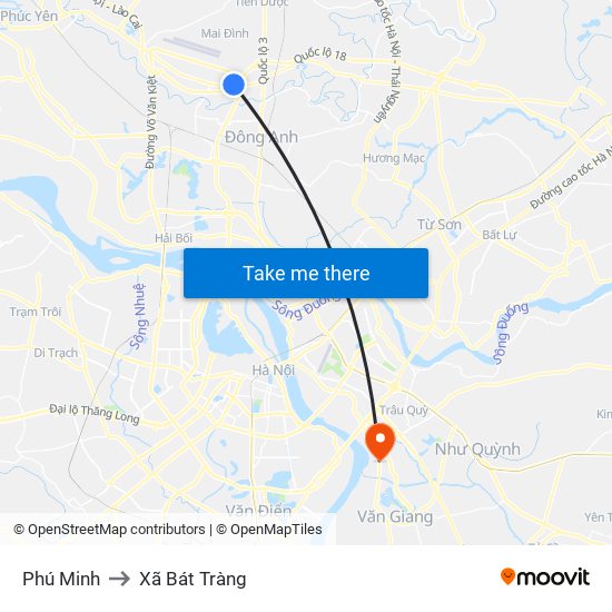 Phú Minh to Xã Bát Tràng map