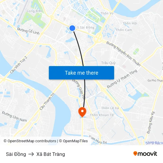Sài Đồng to Xã Bát Tràng map