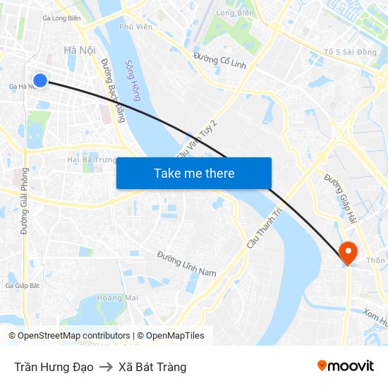 Trần Hưng Đạo to Xã Bát Tràng map