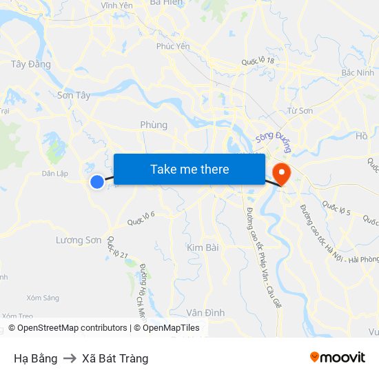 Hạ Bằng to Xã Bát Tràng map
