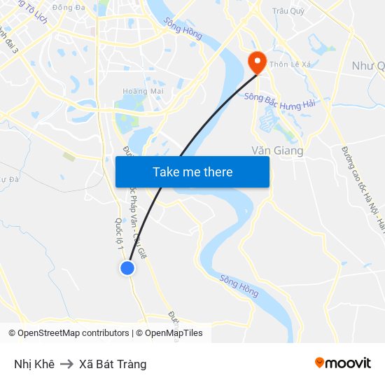 Nhị Khê to Xã Bát Tràng map