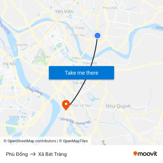 Phù Đổng to Xã Bát Tràng map