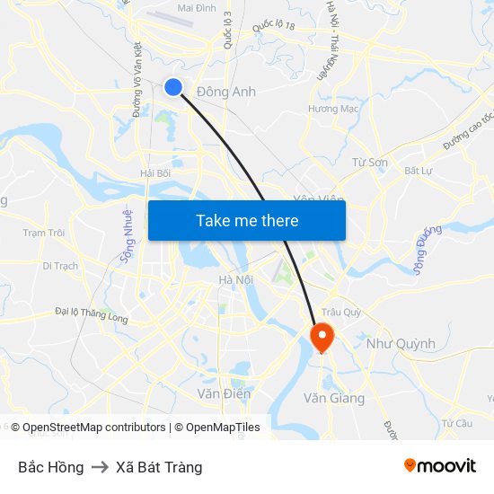 Bắc Hồng to Xã Bát Tràng map