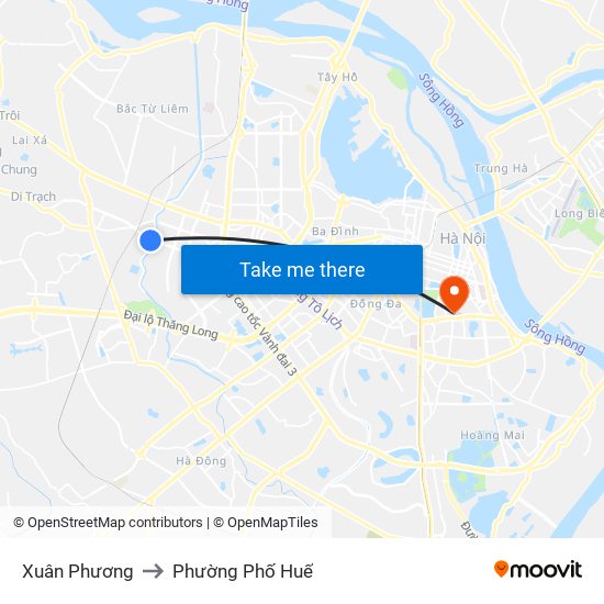 Xuân Phương to Phường Phố Huế map