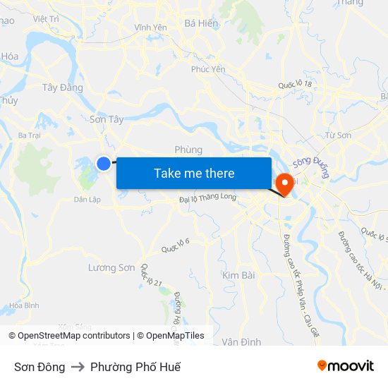 Sơn Đông to Phường Phố Huế map