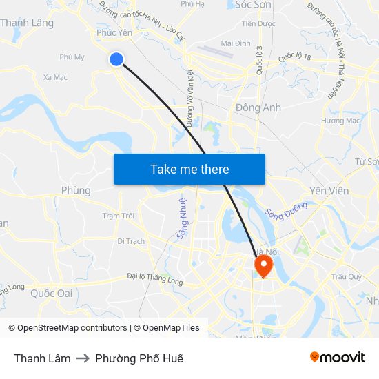 Thanh Lâm to Phường Phố Huế map