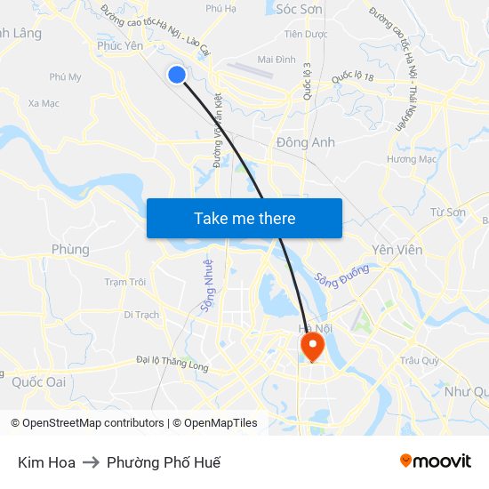 Kim Hoa to Phường Phố Huế map