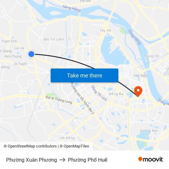 Phường Xuân Phương to Phường Phố Huế map