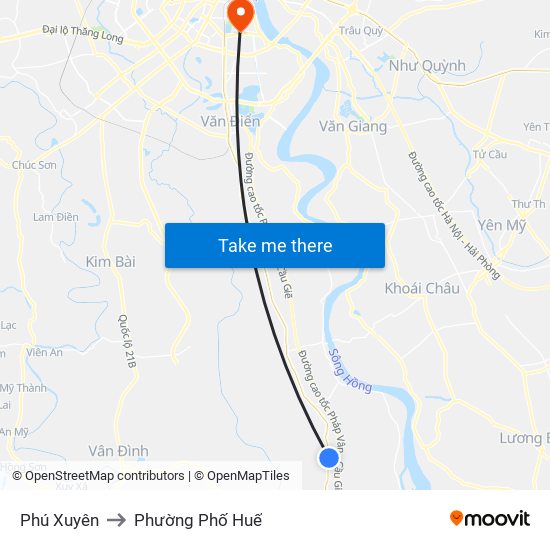 Phú Xuyên to Phường Phố Huế map