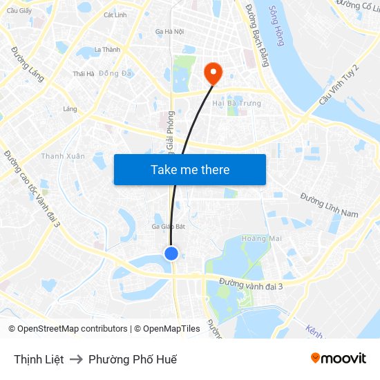 Thịnh Liệt to Phường Phố Huế map