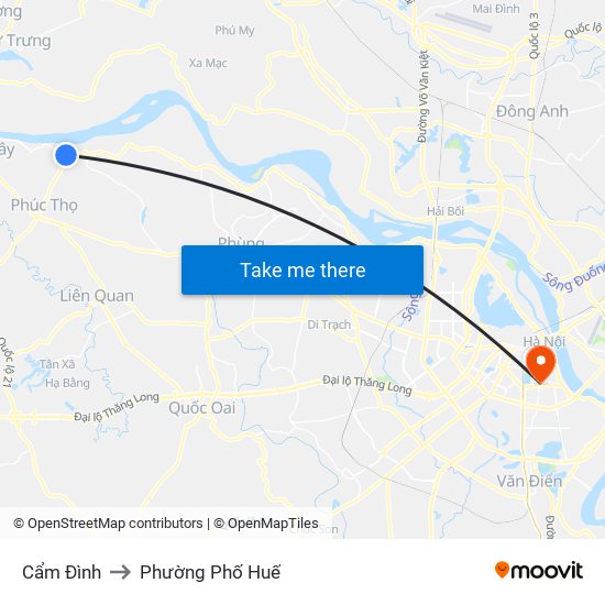 Cẩm Đình to Phường Phố Huế map