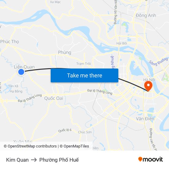 Kim Quan to Phường Phố Huế map