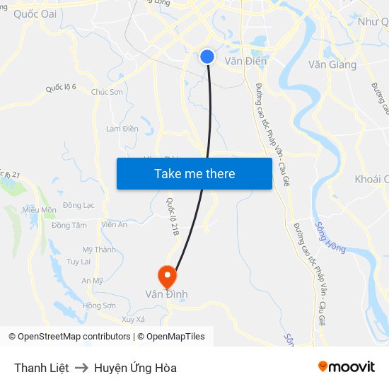Thanh Liệt to Huyện Ứng Hòa map
