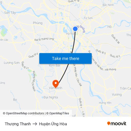 Thượng Thanh to Huyện Ứng Hòa map