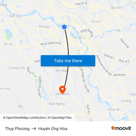 Thụy Phương to Huyện Ứng Hòa map