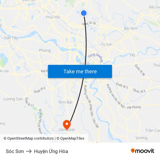 Sóc Sơn to Huyện Ứng Hòa map