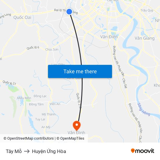 Tây Mỗ to Huyện Ứng Hòa map