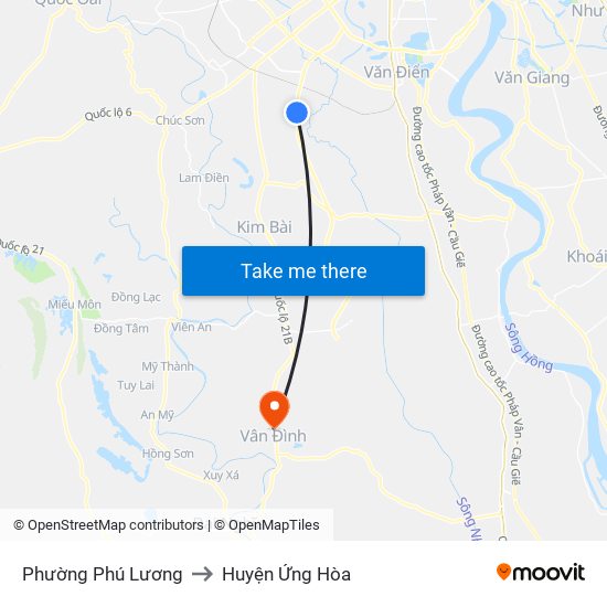 Phường Phú Lương to Huyện Ứng Hòa map
