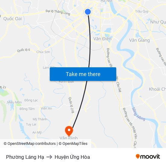 Phường Láng Hạ to Huyện Ứng Hòa map