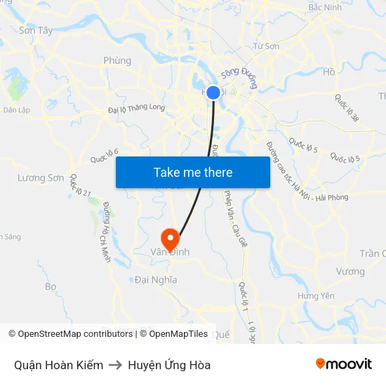 Quận Hoàn Kiếm to Huyện Ứng Hòa map