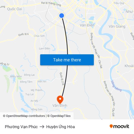 Phường Vạn Phúc to Huyện Ứng Hòa map