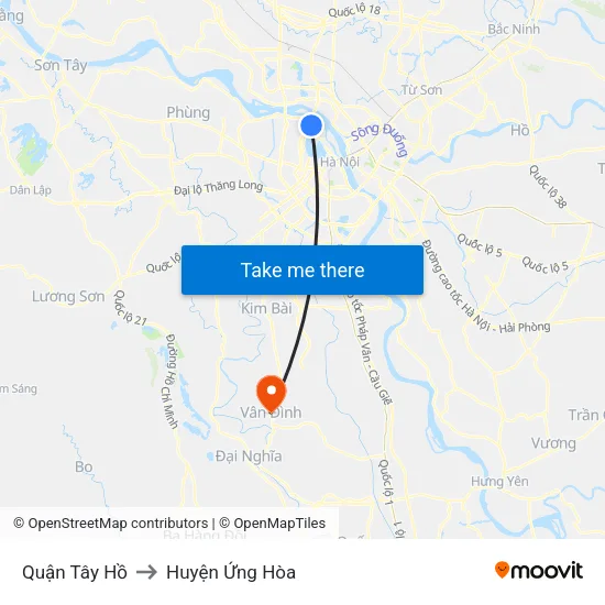 Quận Tây Hồ to Huyện Ứng Hòa map