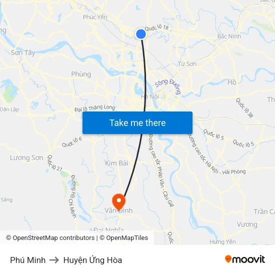 Phú Minh to Huyện Ứng Hòa map