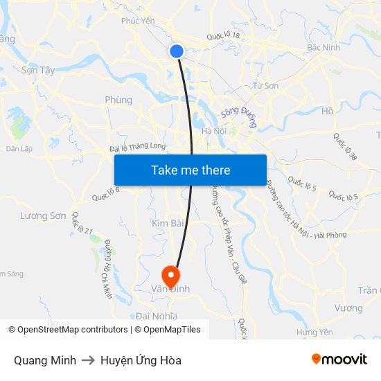 Quang Minh to Huyện Ứng Hòa map