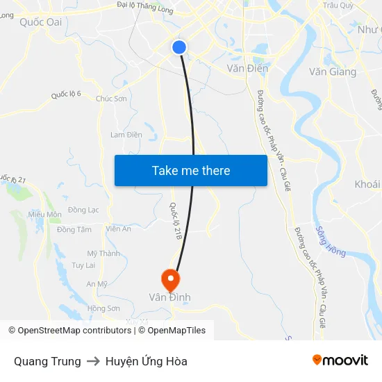 Quang Trung to Huyện Ứng Hòa map