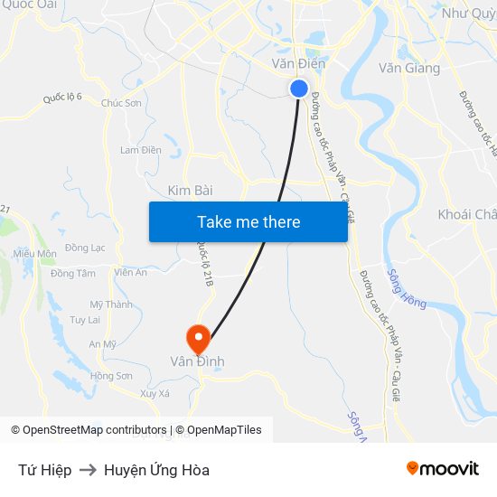 Tứ Hiệp to Huyện Ứng Hòa map