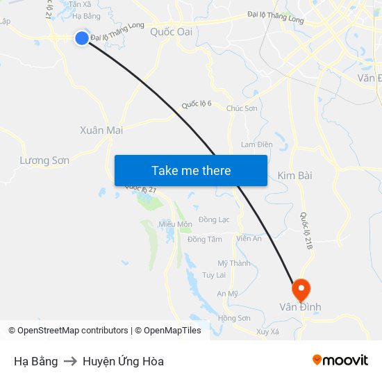 Hạ Bằng to Huyện Ứng Hòa map