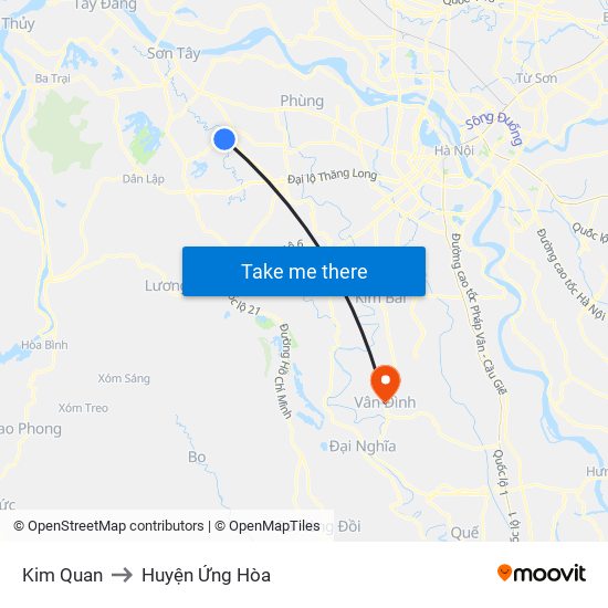 Kim Quan to Huyện Ứng Hòa map