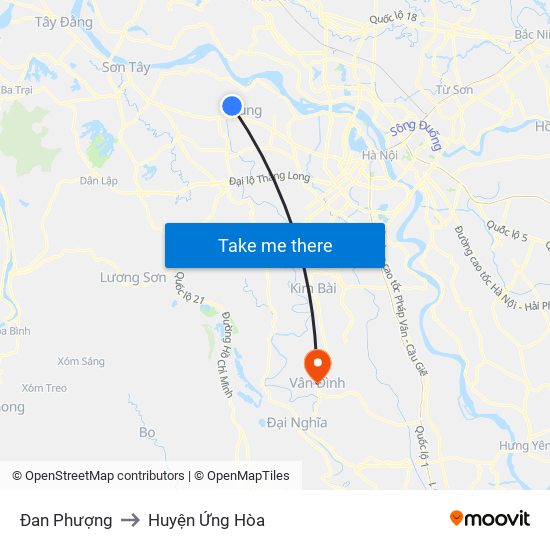 Đan Phượng to Huyện Ứng Hòa map