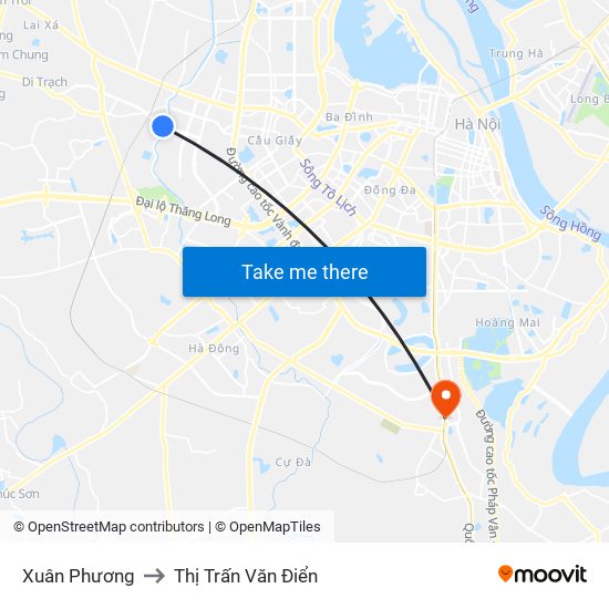 Xuân Phương to Thị Trấn Văn Điển map