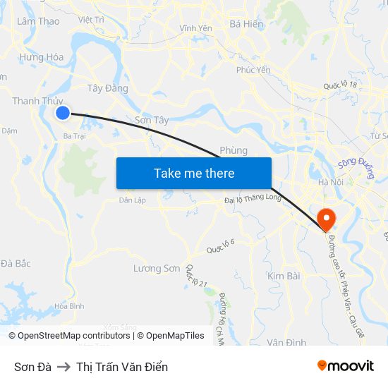 Sơn Đà to Thị Trấn Văn Điển map